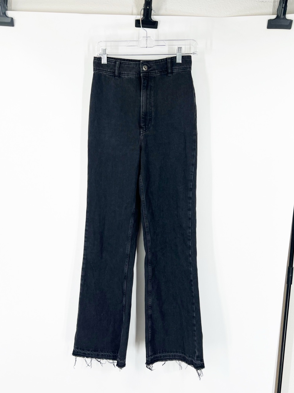 We the Free People High Rise Wide Leg Jeans Raw Hem